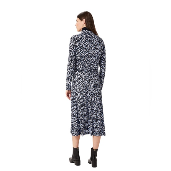 Hobbs London Nadina navy/white long sleeve petal print midi jersey dress - Picture 2 of 13